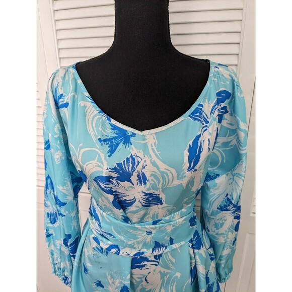Carlisle Collection Top Women's 12 100% Silk Blue Designer Blouse Sash NEW - Picture 9 of 16